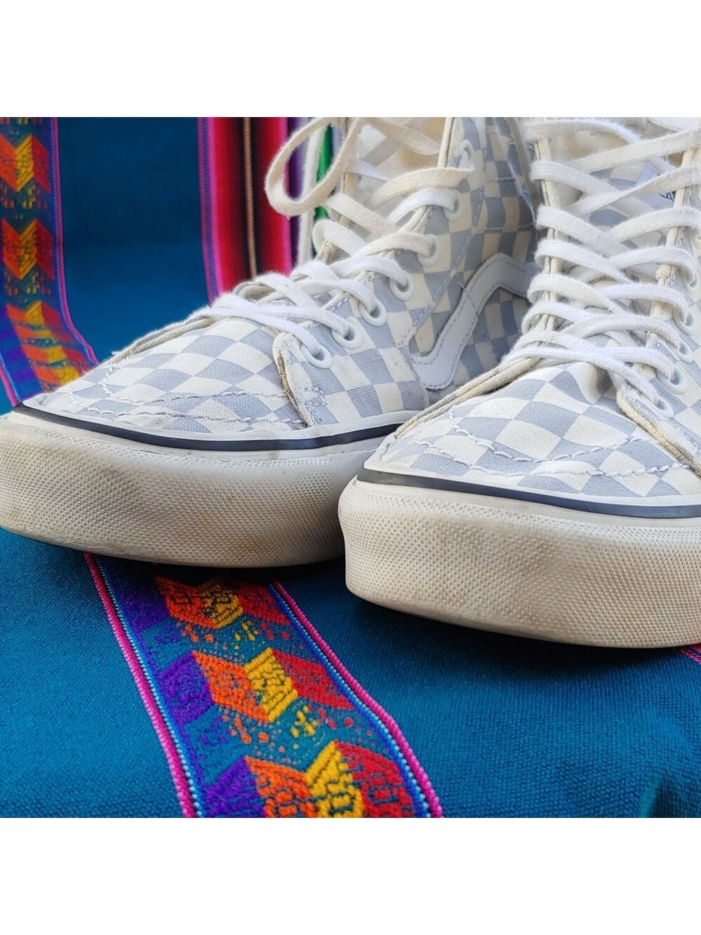 Vans Sk8-Hi Checkerboard Sneakers Zen Blue and White Size Men's 8.5 Women's 10 - Picture 14 of 17